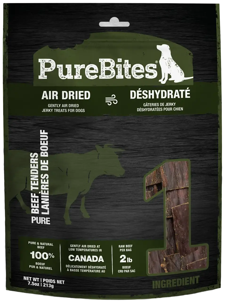 Front of PureBites Beef Tenders Air-Dried Pure Jerky Dog Treats 7.5-oz