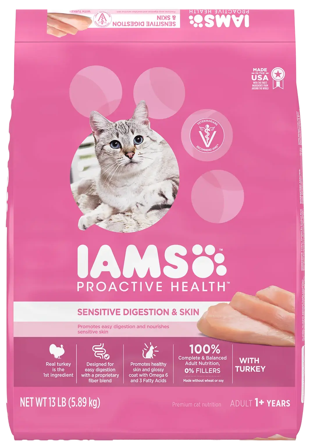 IAMS Proactive Health Sensitive Digestion & Skin Adult Dry Cat Food Turkey