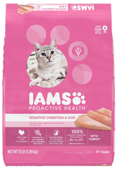 IAMS Proactive Health Sensitive Digestion & Skin Adult Dry Cat Food Turkey 13-lb