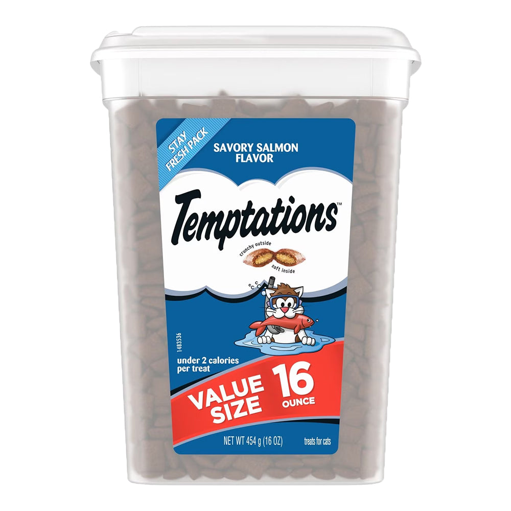 Front of Temptations Classics Crunchy & Soft Adult Cat Treats Savory Salmon 16-oz