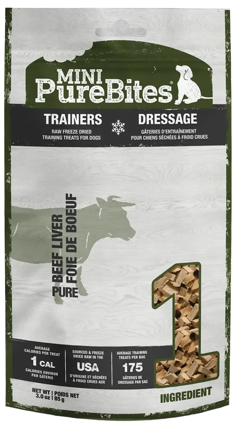 Front of PureBites Mini-Trainers Beef Liver Freeze-Dried Pure Dog Treats 3-oz