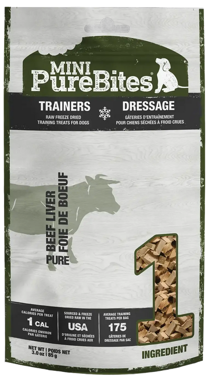 Front of PureBites Mini-Trainers Beef Liver Freeze-Dried Pure Dog Treats 3-oz