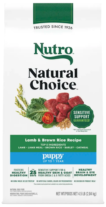 Front of Nutro Natural Choice Lamb & Brown Rice Puppy Dry Food 4.5-lb