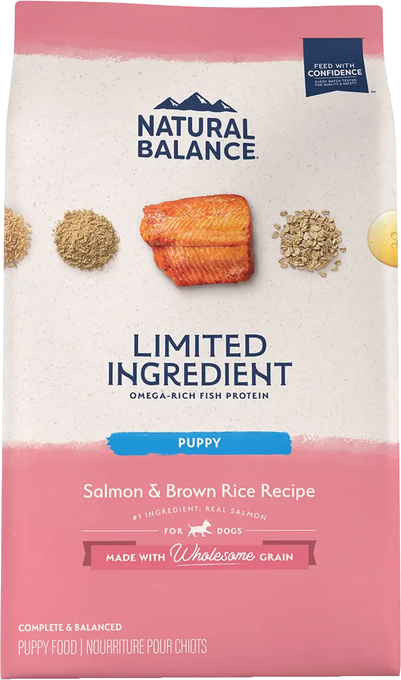 Front of Natural Balance Pet Foods Limited Ingredient Puppy Dry Food Salmon & Brown Rice 24-lb