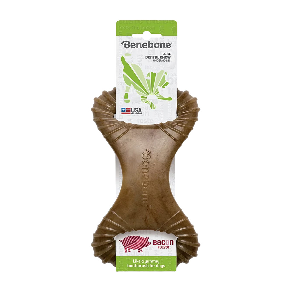 Front of Benebone Dental Chew Dog Toy Bacon Medium