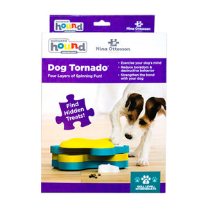 Front of Nina Ottosson Tornado Interactive Dog Toy Blue/Yellow Large 11-in