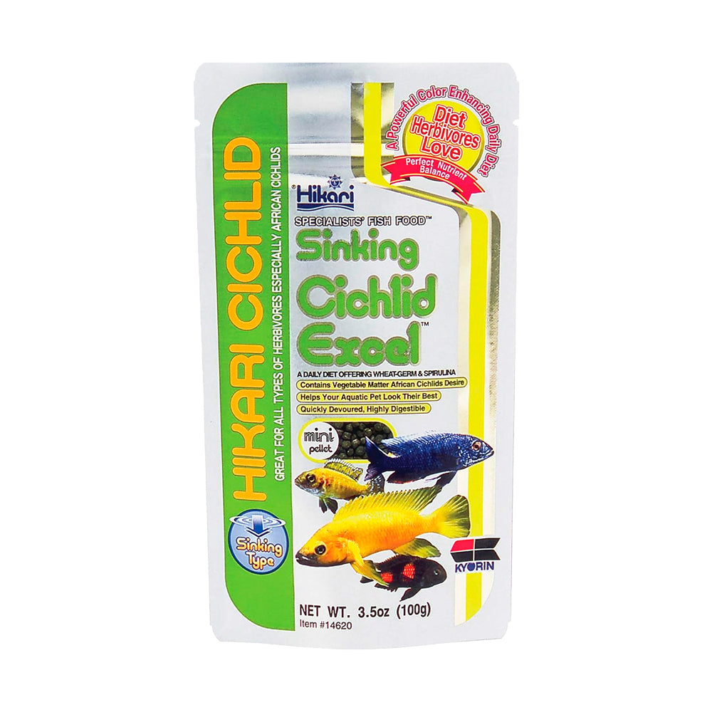 Hikari USA Cichlid Excel Sinking Mini Pellets Fish Food 3.5-oz, Kwik Pets