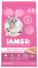 IAMS Proactive Health Sensitive Digestion & Skin Adult Dry Cat Food Turkey 6-lb
