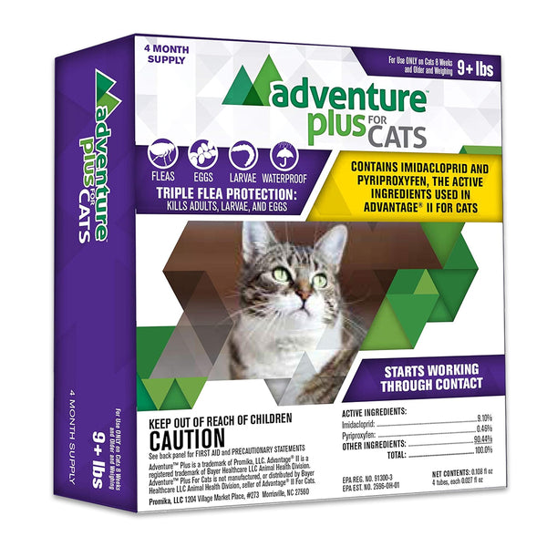 Front of Promika Adventure Plus 4-Month Supply Flea & Tick Prevention for Cats Over 9-lbs 4 Count