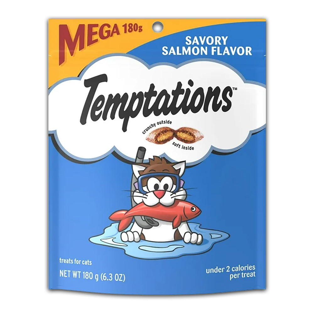 Front of Temptations Classics Crunchy & Soft Adult Cat Treats Savory Salmon 6.3-oz