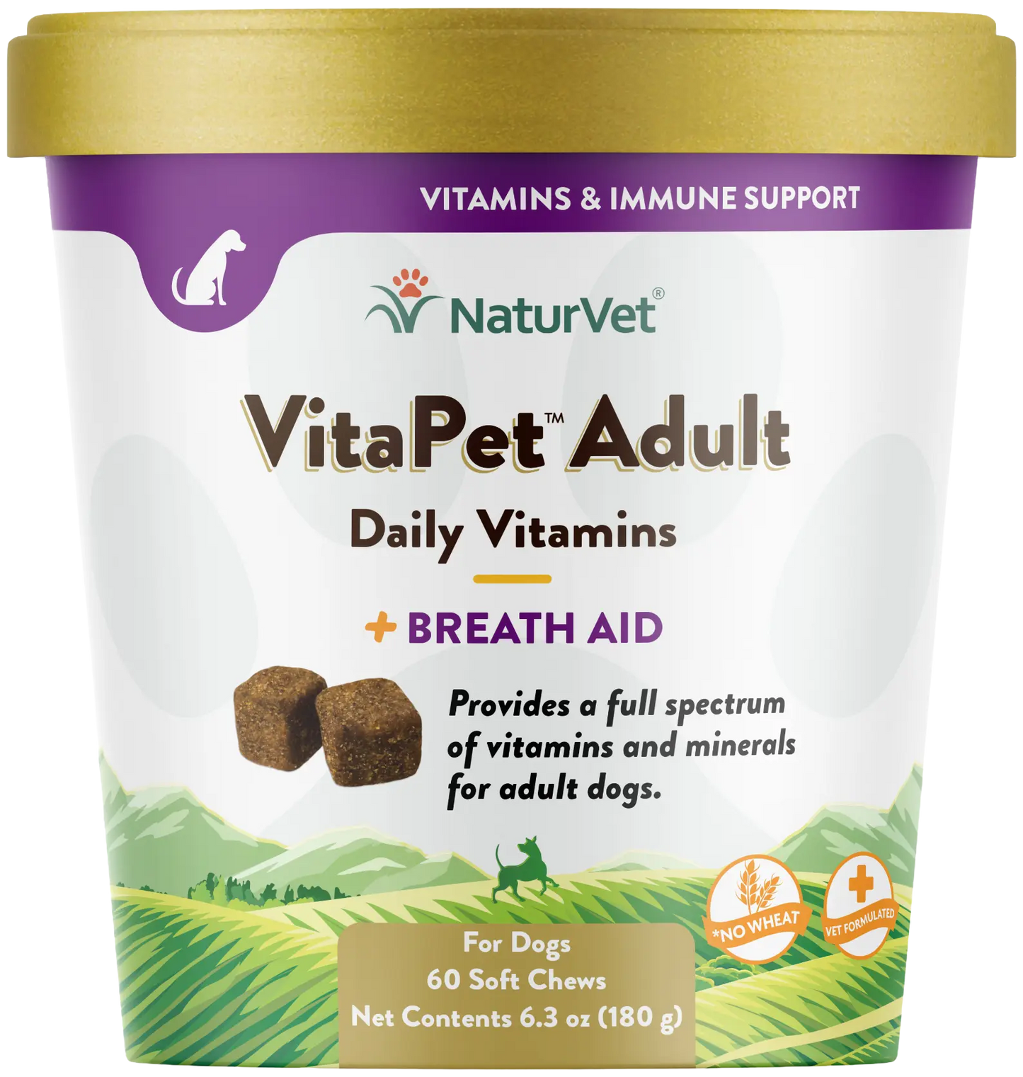 Front of NaturVet VitaPet Adult Daily Vitamins Plus Breath Aid Soft Chews for Dogs 60 Count 6.3-oz