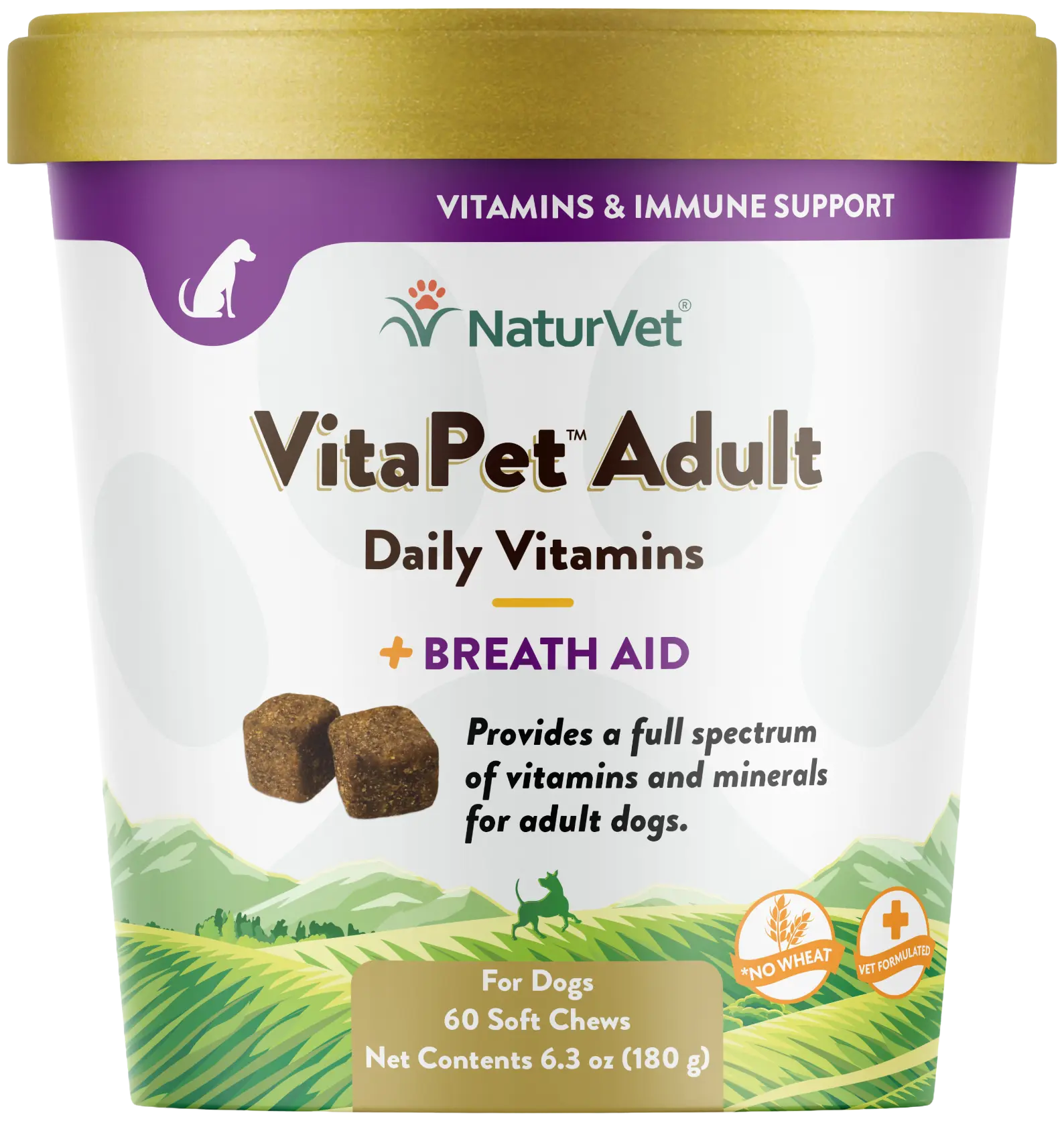 Front of NaturVet VitaPet Adult Daily Vitamins Plus Breath Aid Soft Chews for Dogs 60 Count 6.3-oz