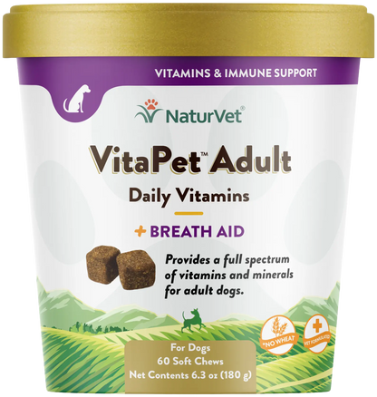 Front of NaturVet VitaPet Adult Daily Vitamins Plus Breath Aid Soft Chews for Dogs 60 Count 6.3-oz