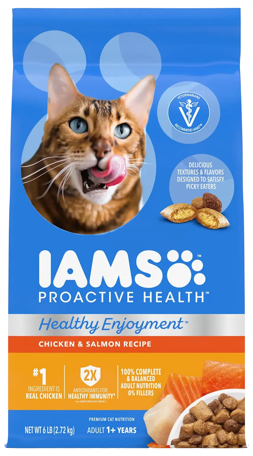 Front of IAMS ProActive Health Healthy Enjoyment Adult Dry Cat Food Chicken & Salmon 6-lb