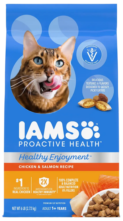 Front of IAMS ProActive Health Healthy Enjoyment Adult Dry Cat Food Chicken & Salmon 6-lb