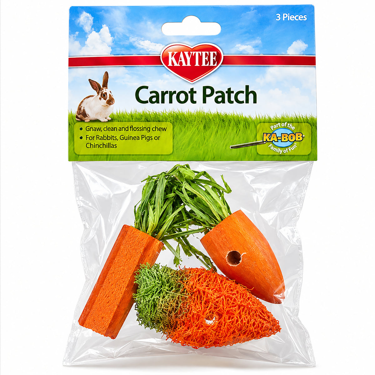 Front of Kaytee Carrot Patch Chew Toy for Rabbits, Guinea Pigs & Chinchillas 3 Count