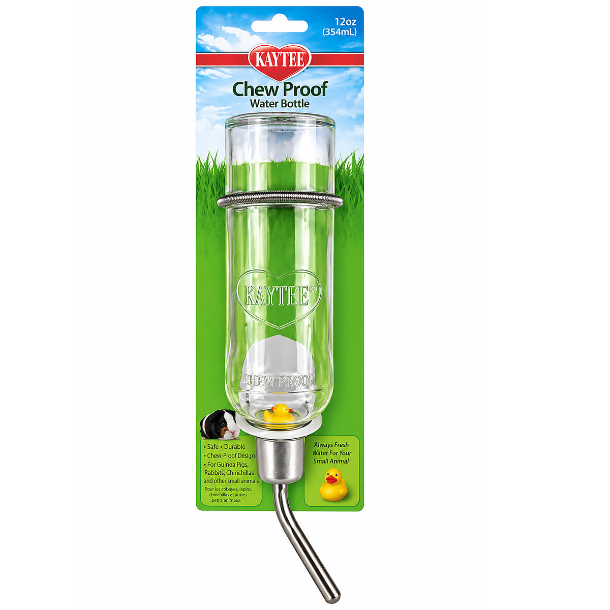Front of Kaytee Chew-Proof Water Bottle Clear 12-oz