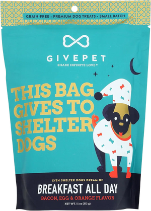 Front of Givepet Breakfast All Day Grain-Free Premium Dog Treats Bacon Egg & Orange 11-oz