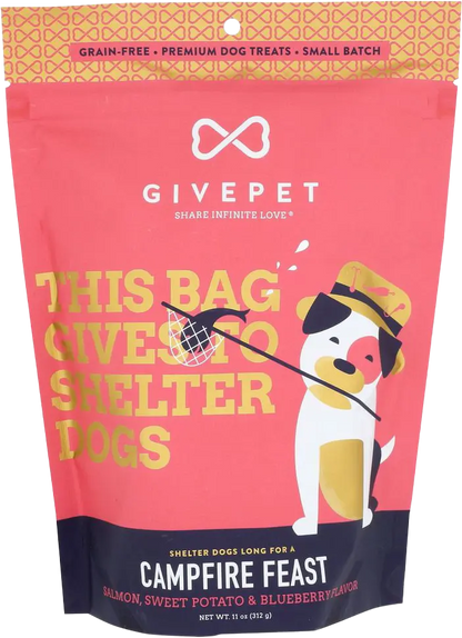 Front of Givepet Campfire Feast Grain-Free Premium Dog Treats Salmon Sweet Potato & Blueberry 11-oz