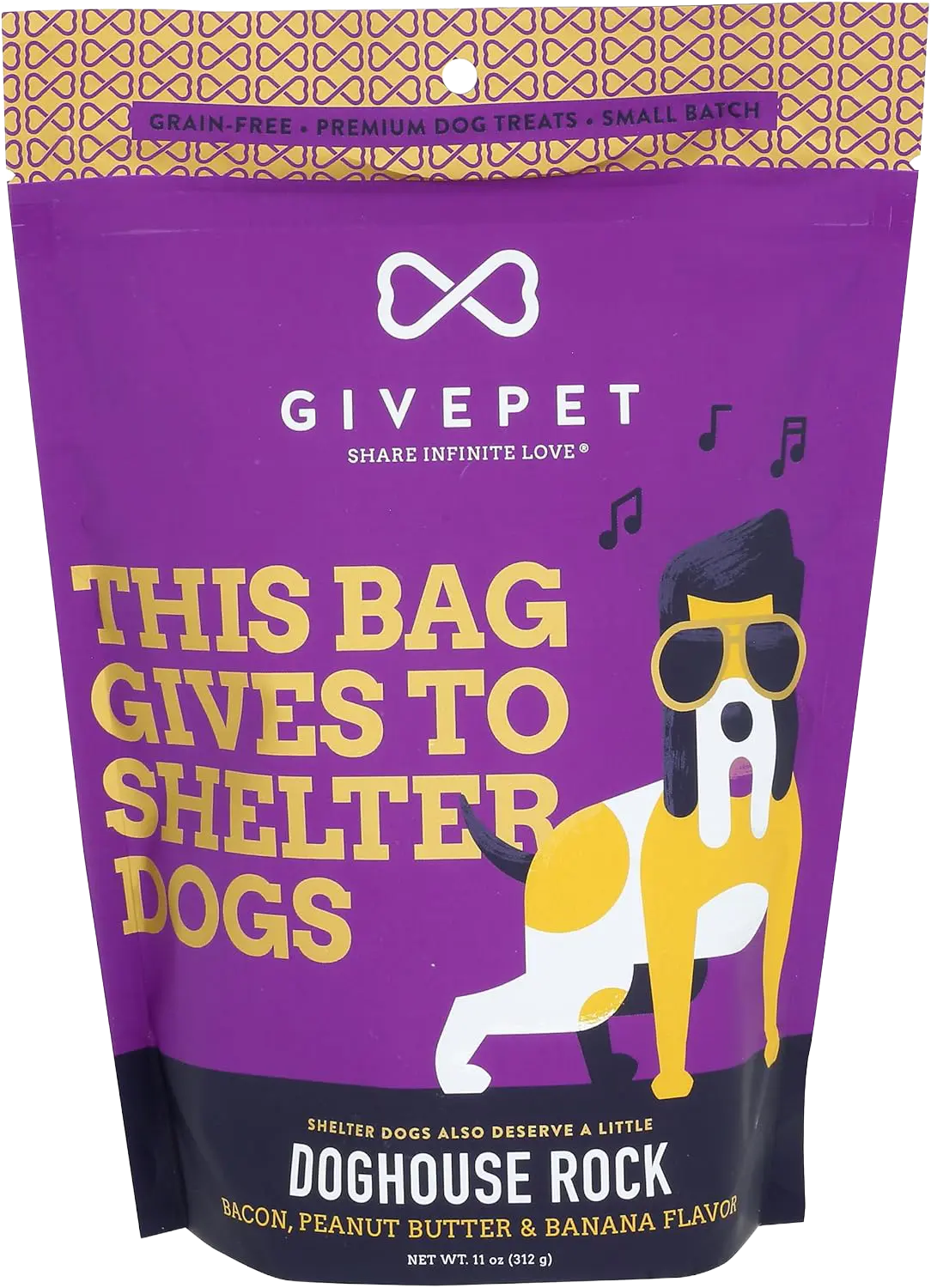 Front of Givepet Dog House Rock Grain-Free Premium Dog Treats Bacon Peanut Butter & Banana 11-oz