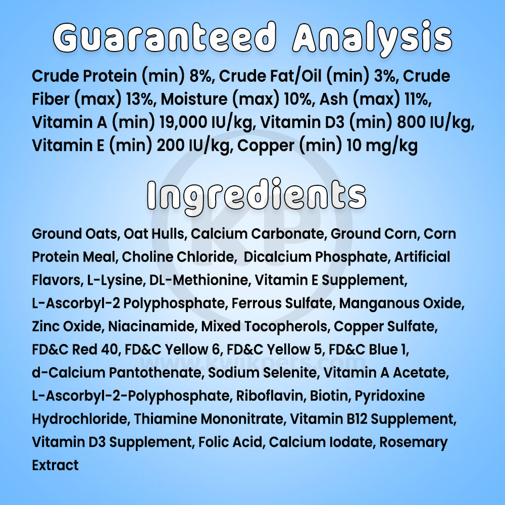 Ingredients info & Guaranteed-Analysis of Pretty Bird Large Tortoise Dry Food 3-lb
