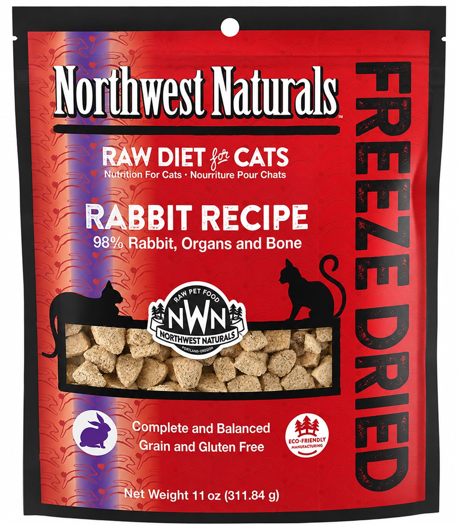 Front of Northwest Naturals Freeze Dried Raw Diet Cat Food Rabbit Recipe 11-oz