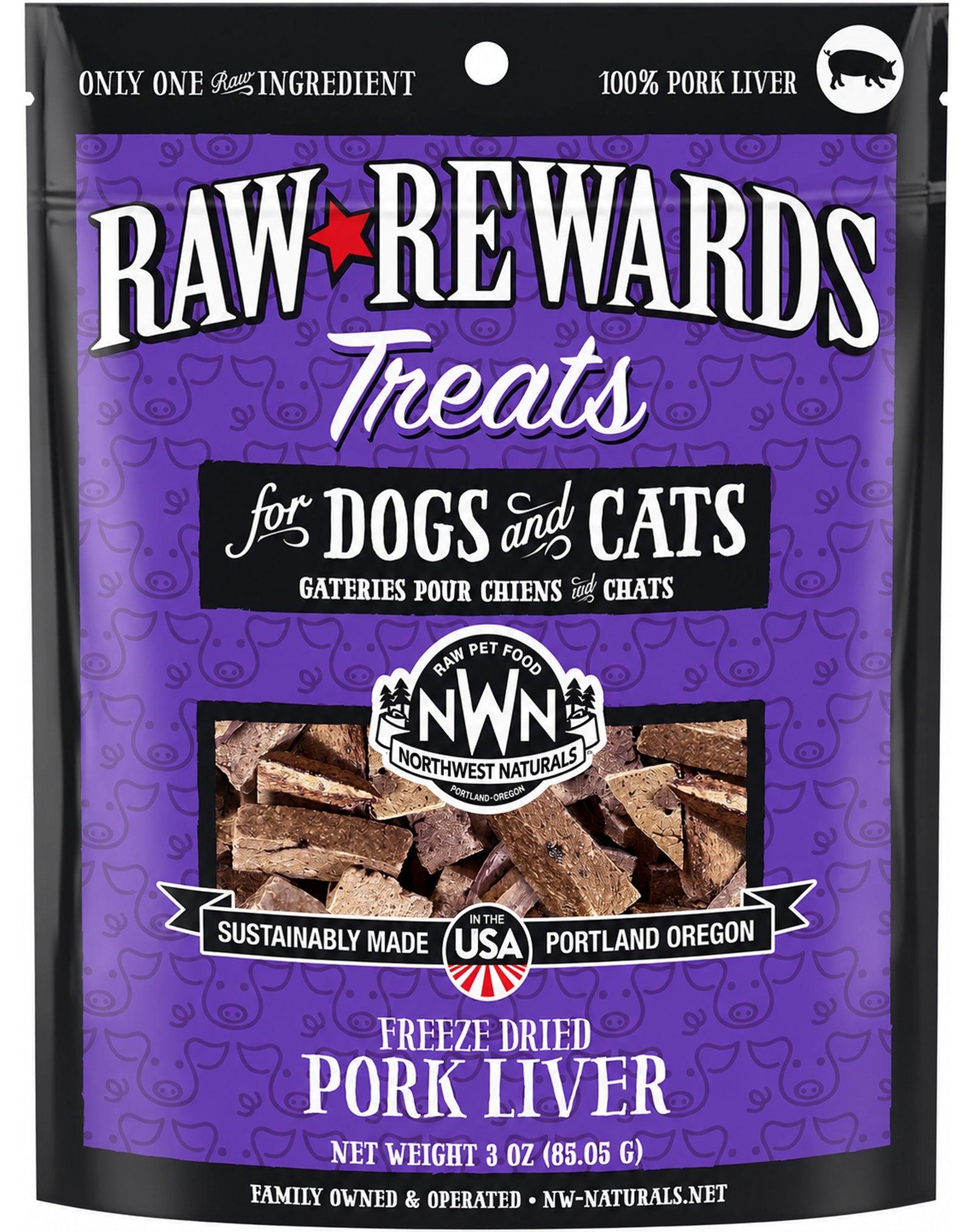 Front of Northwest Naturals Raw Rewards Freeze Dried Dog & Cat Treats Pork Liver 10-oz