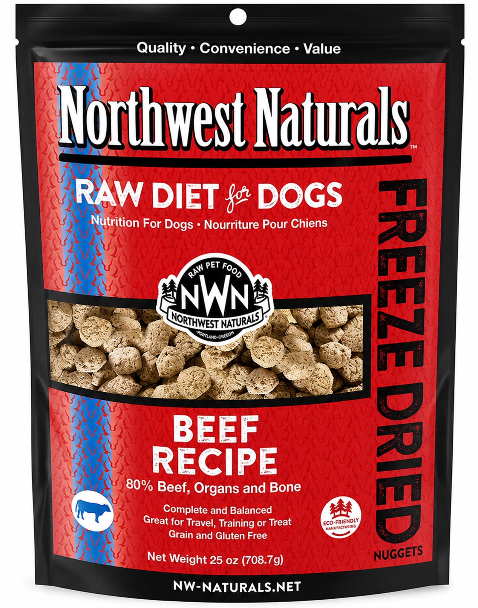 Front of Northwest Naturals Freeze Dried Raw Diet Dog Food Beef Recipe 25-oz