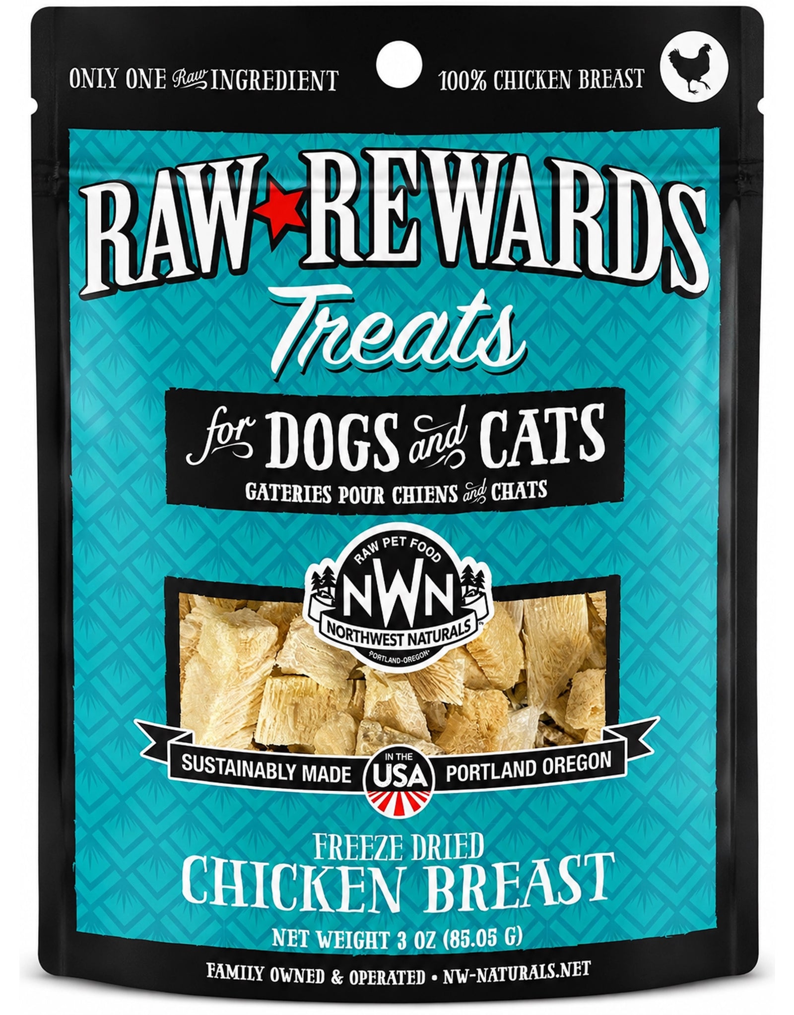 Front of Northwest Naturals Raw Rewards Freeze Dried Dog & Cat Treats Chicken Breast 3-oz
