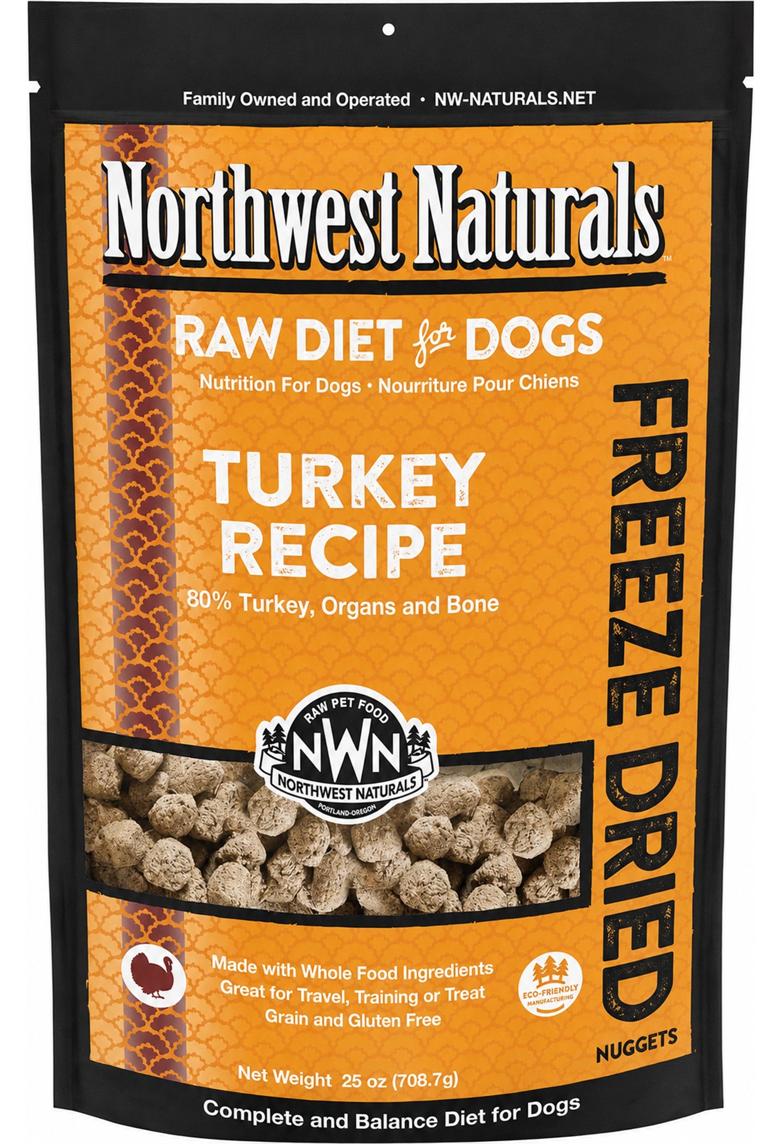 Front of Northwest Naturals Freeze Dried Raw Diet Dog Food Turkey Recipe 25-oz