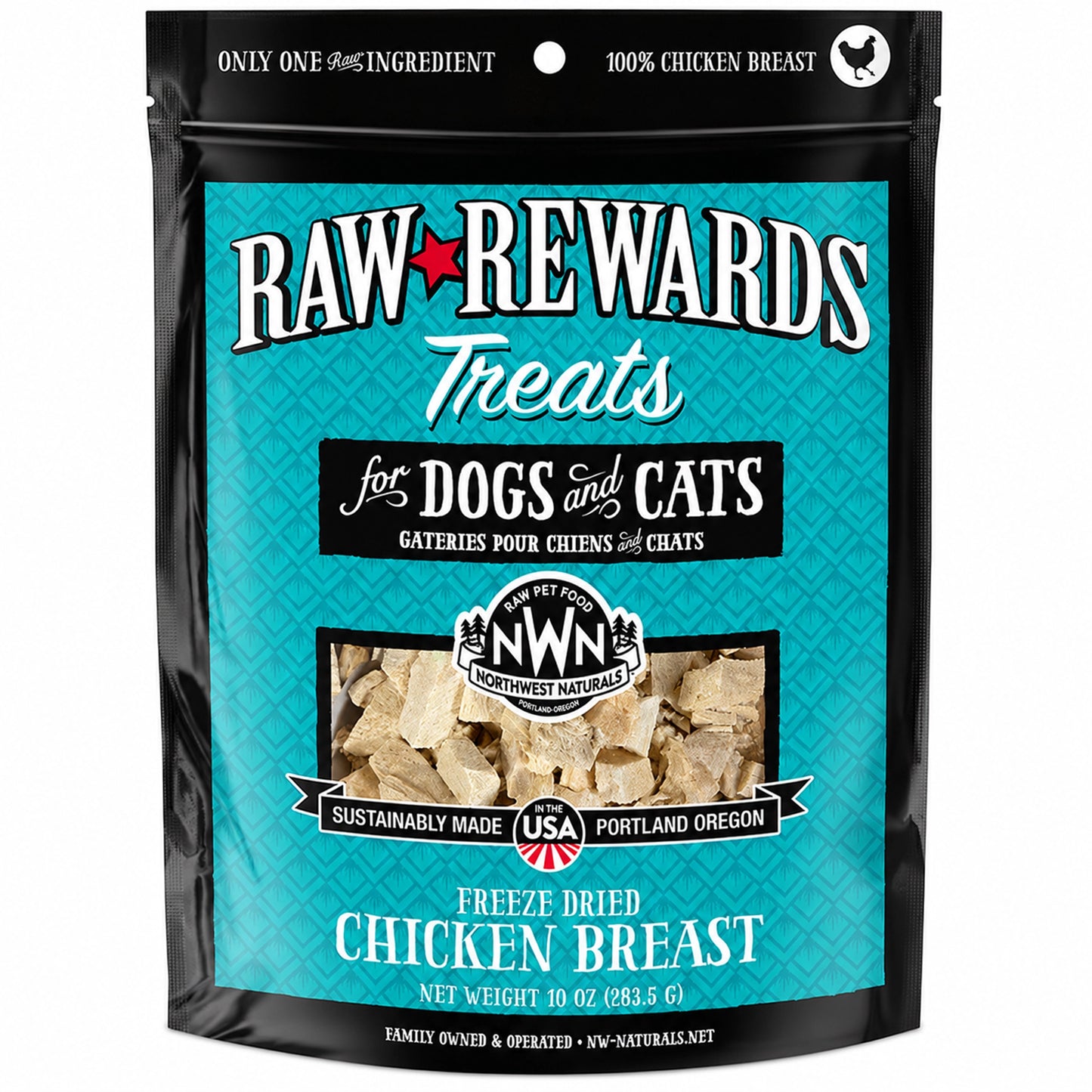 Front of Northwest Naturals Raw Rewards Freeze Dried Dog & Cat Treats Chicken Breast 10-oz