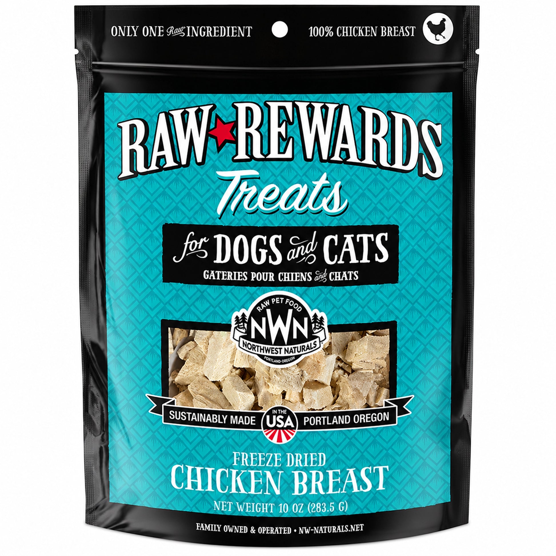 Front of Northwest Naturals Raw Rewards Freeze Dried Dog & Cat Treats Chicken Breast 10-oz