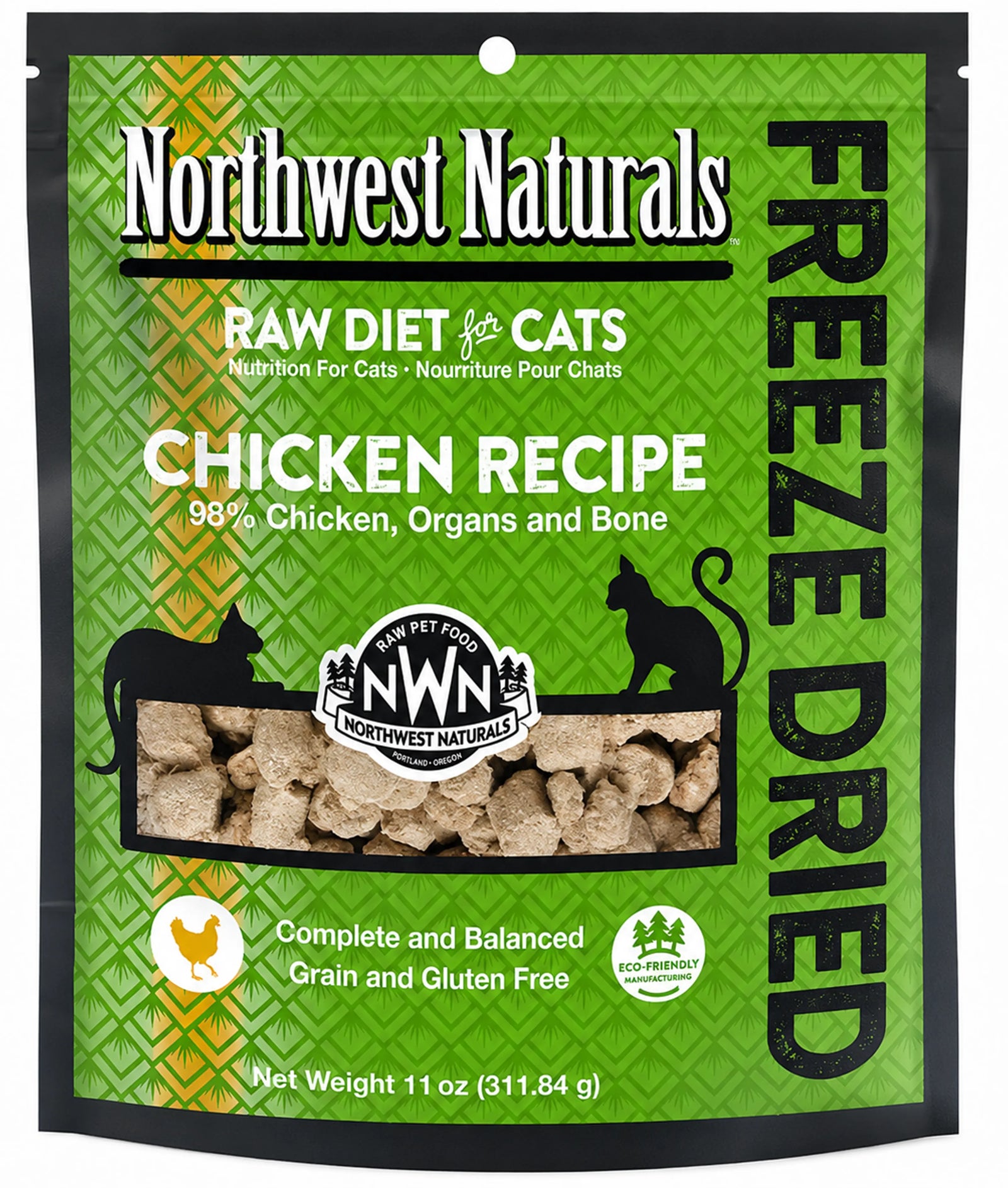 Front of Northwest Naturals Freeze Dried Raw Diet Cat Food Chicken Recipe 11-oz