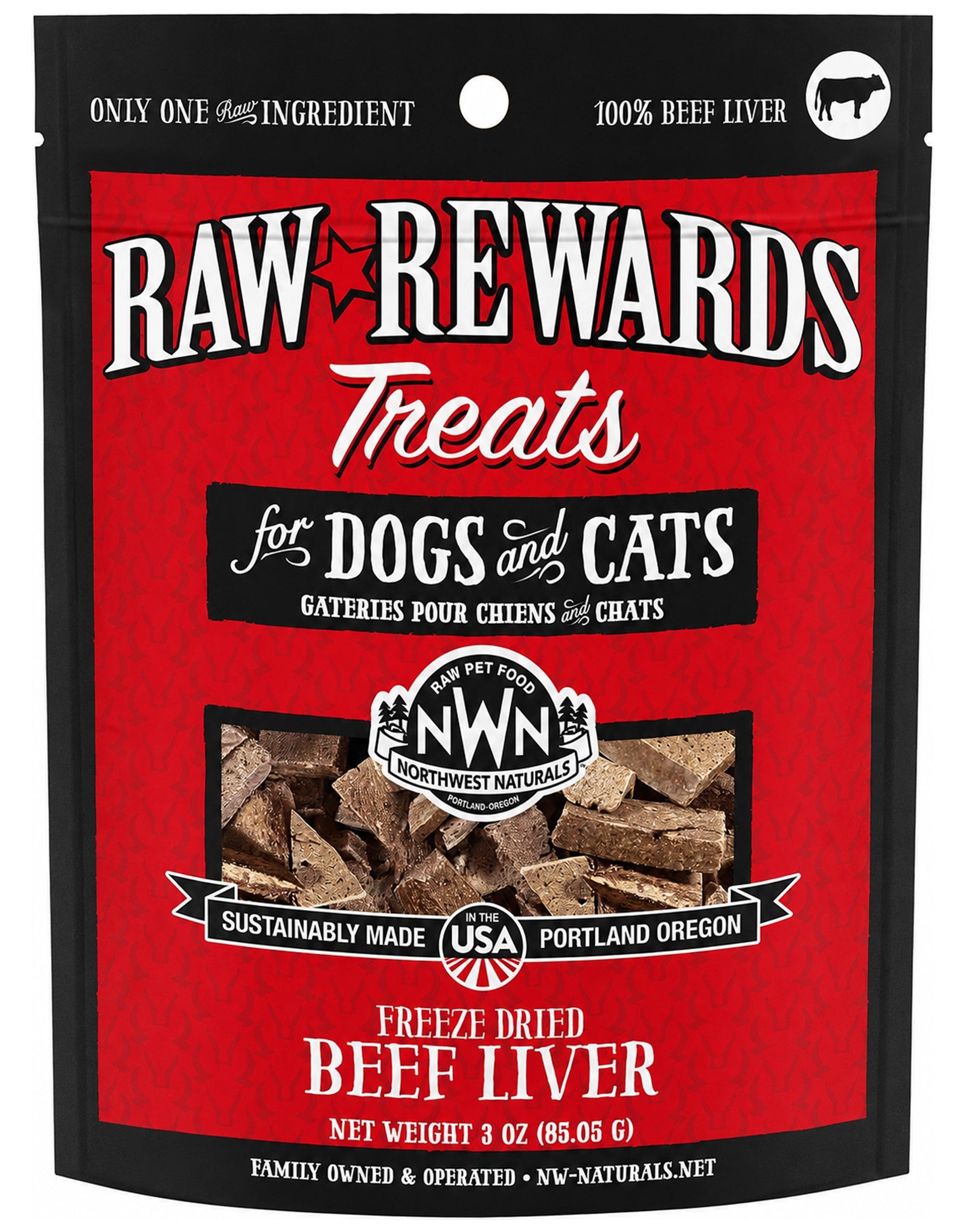 Front of Northwest Naturals Raw Rewards Freeze Dried Dog & Cat Treats Beef Liver 3-oz