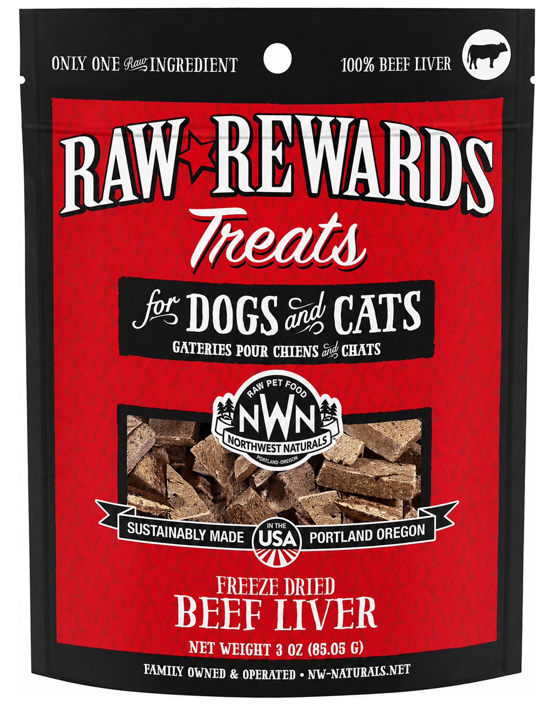 Front of Northwest Naturals Raw Rewards Freeze Dried Dog & Cat Treats Beef Liver 3-oz