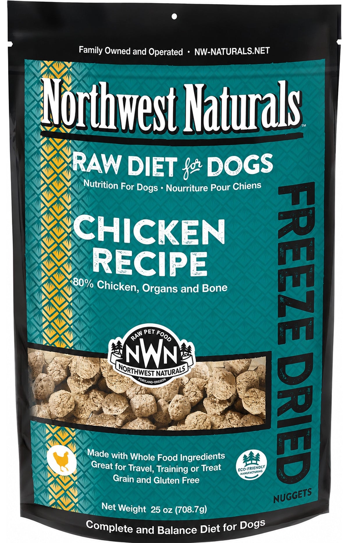 Front of Northwest Naturals Freeze Dried Raw Diet Dog Food Chicken Recipe 25-oz