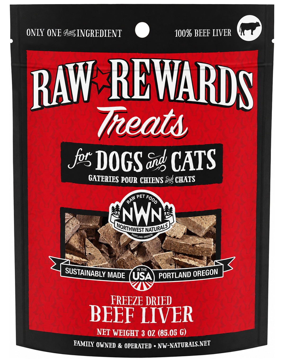 Front of Northwest Naturals Raw Rewards Freeze Dried Dog & Cat Treats Beef Liver 3-oz