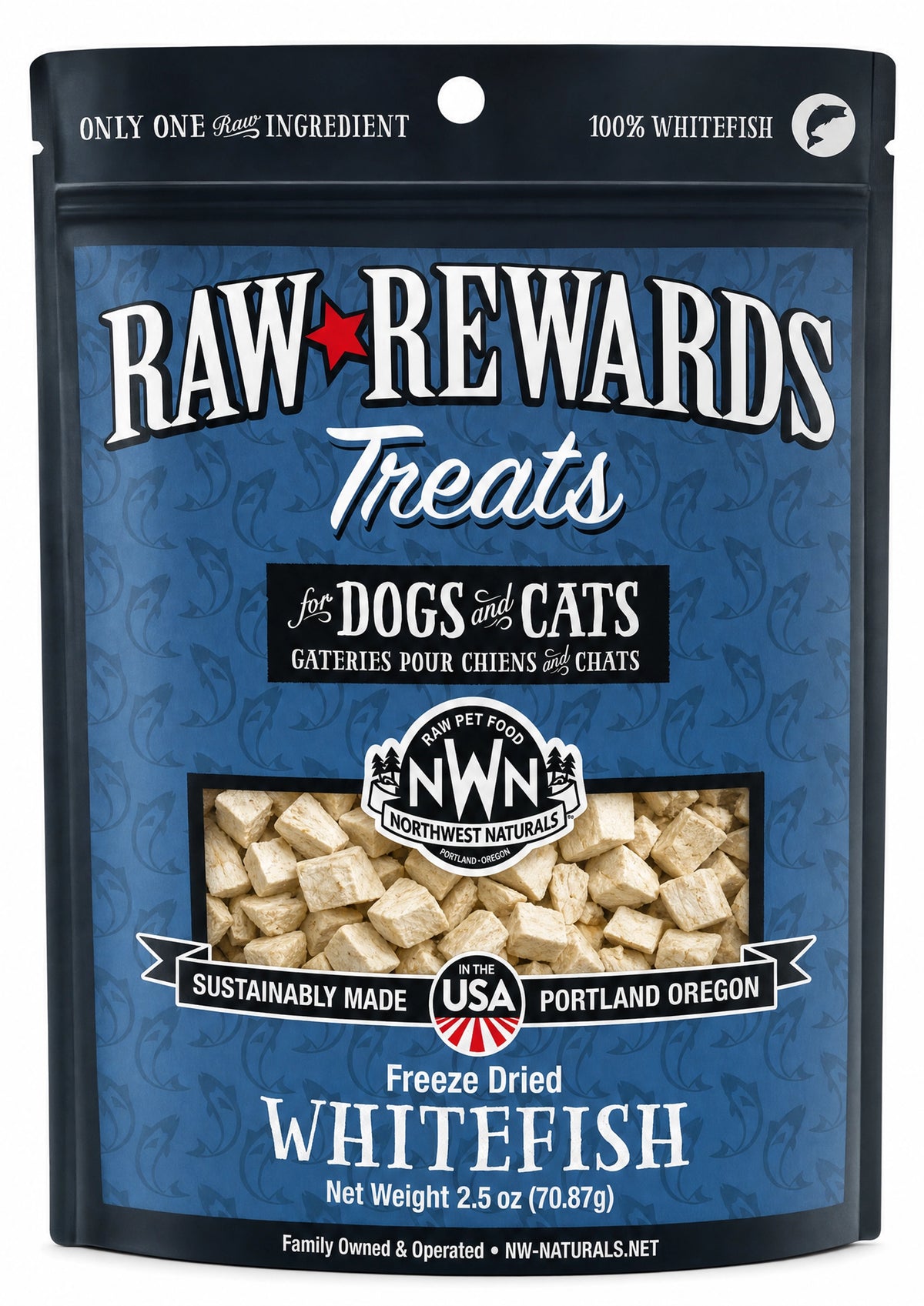Front of Northwest Naturals Raw Rewards Freeze Dried Dog & Cat Treats Whitefish 2.5-oz