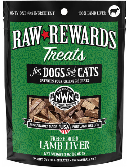 Front of Northwest Naturals Raw Rewards Freeze Dried Dog & Cat Treats Lamb Liver 3-oz