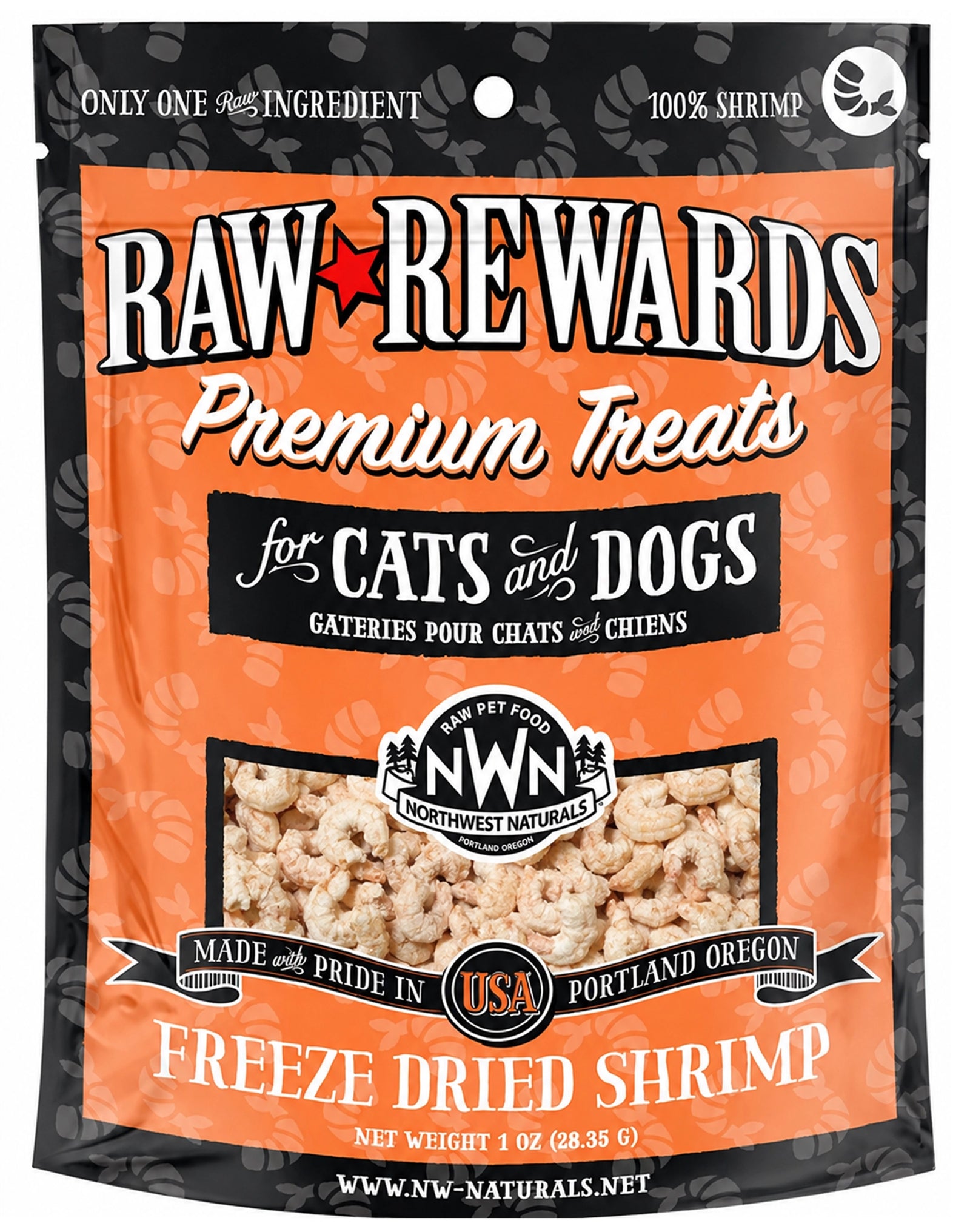 Front of Northwest Naturals Raw Rewards Premium Freeze Dried Dog & Cat Treats Shrimp 1-oz