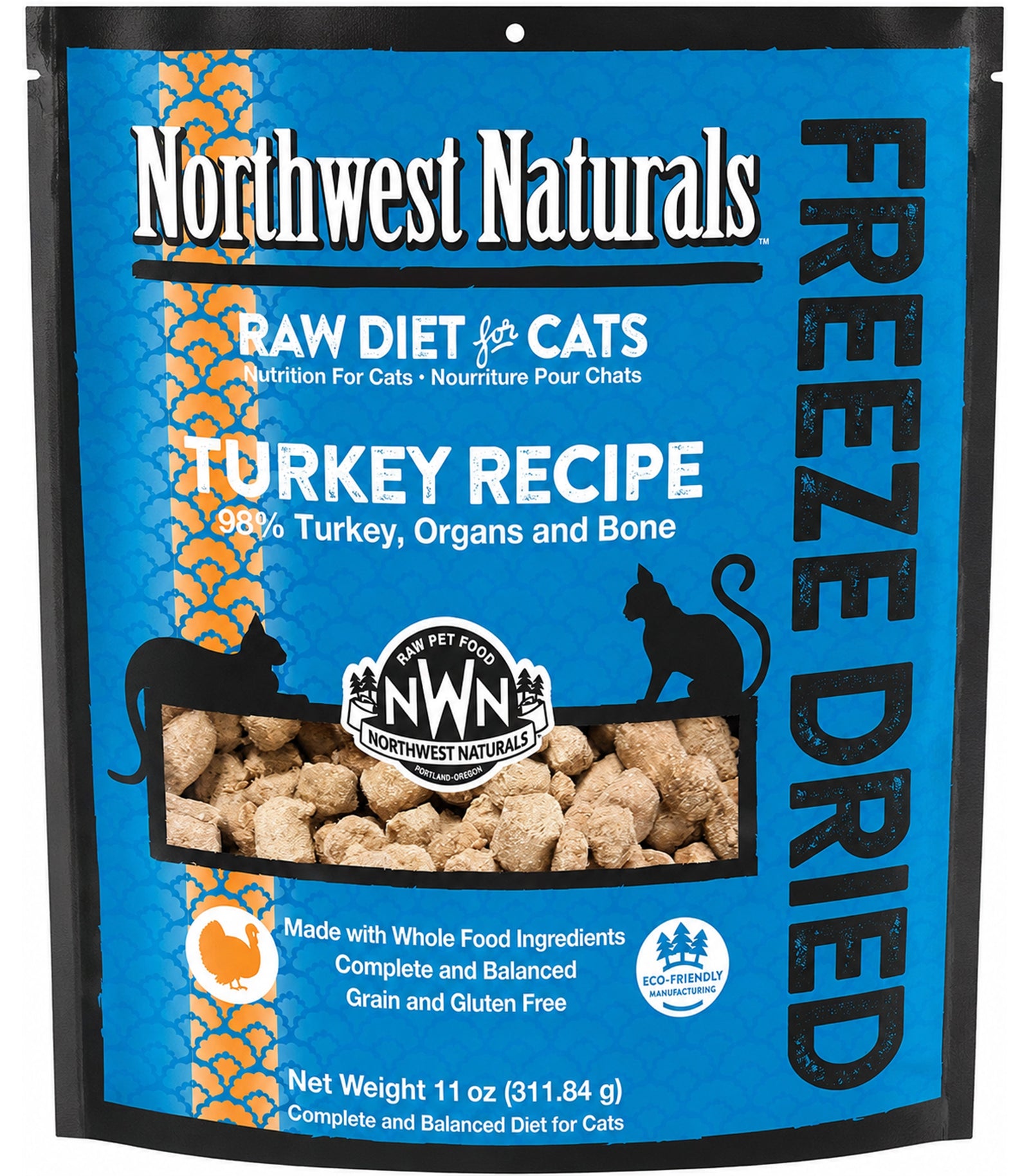 Front of Northwest Naturals Freeze Dried Raw Diet Cat Food Turkey Recipe 11-oz