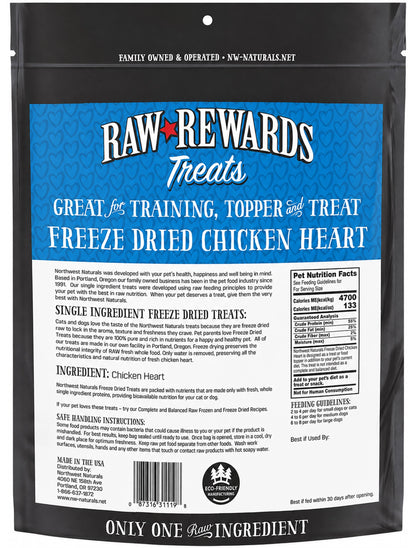 Back of Northwest Naturals Raw Rewards Freeze Dried Dog & Cat Treats Chicken Heart 10-oz