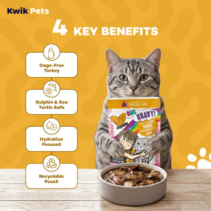 Key Benefits of Weruva B.F.F. OMG Tuna & Turkey Tickles Dinner in Gravy Wet Cat Food Pouches 3-oz