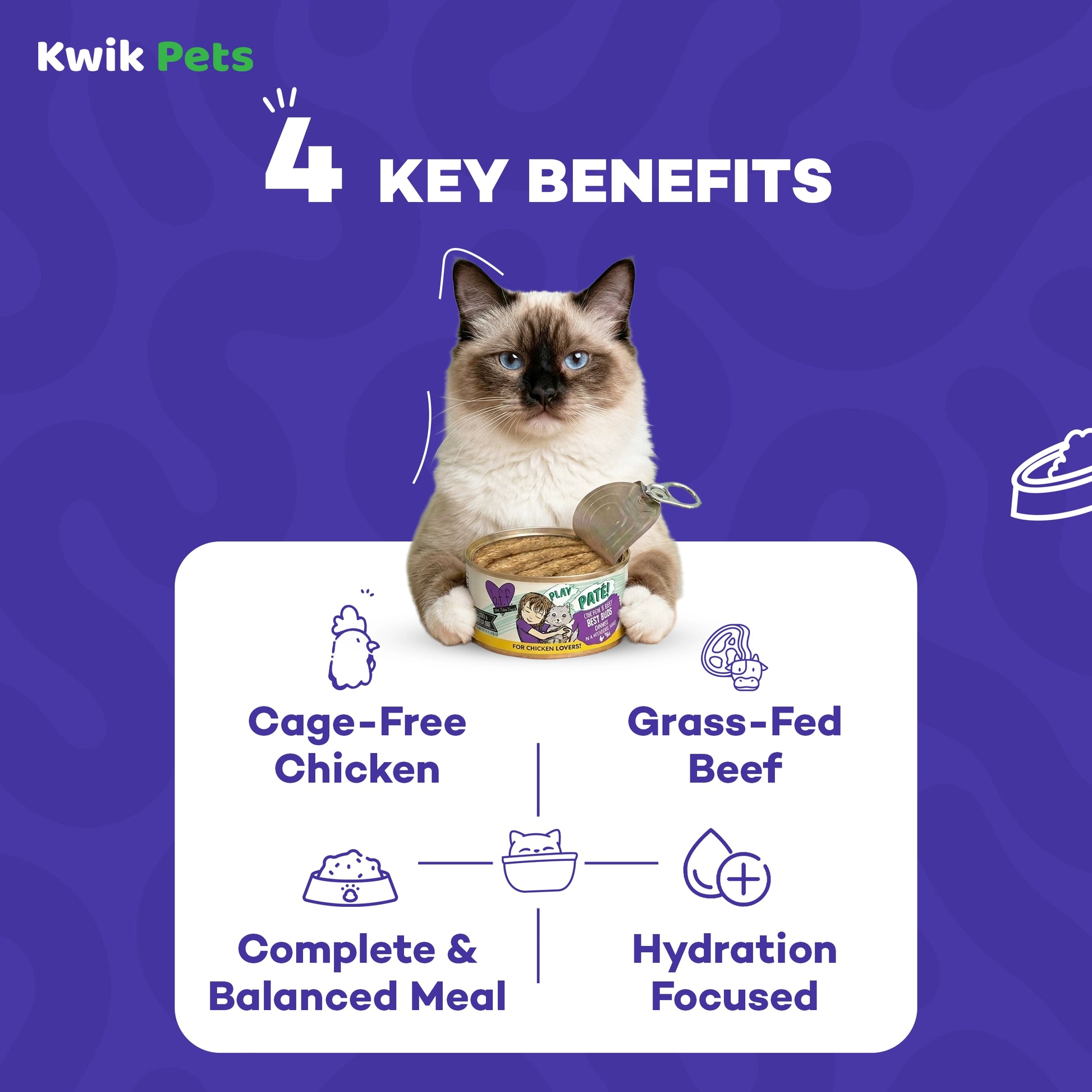 Key Benefits of Weruva B.F.F. PLAY Paté Chicken & Beef Best Buds Dinner in a Hydrating Purée Wet Cat Food 2.8-oz