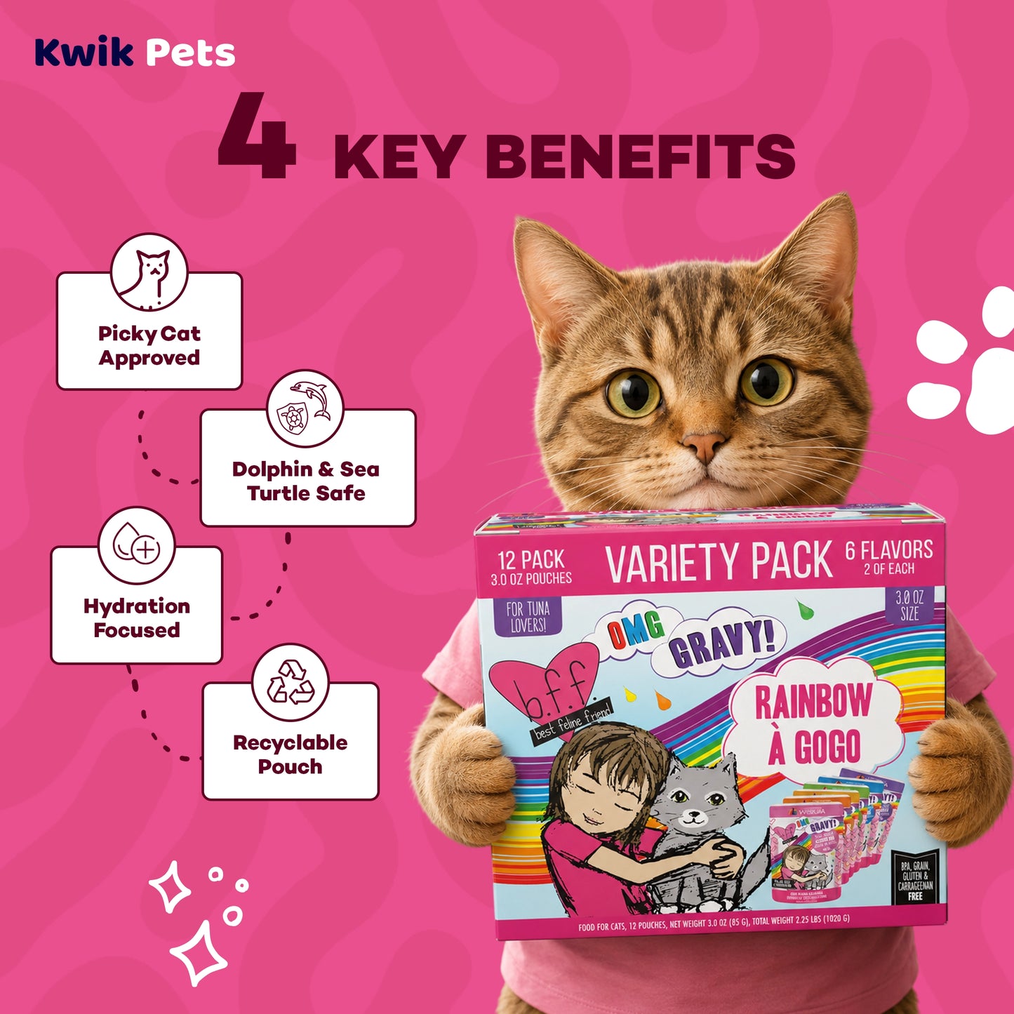 Key Benefits of Weruva B.F.F. OMG Rainbow À Gogo Variety Pack Wet Cat Food 3-oz Pouches 12 Count