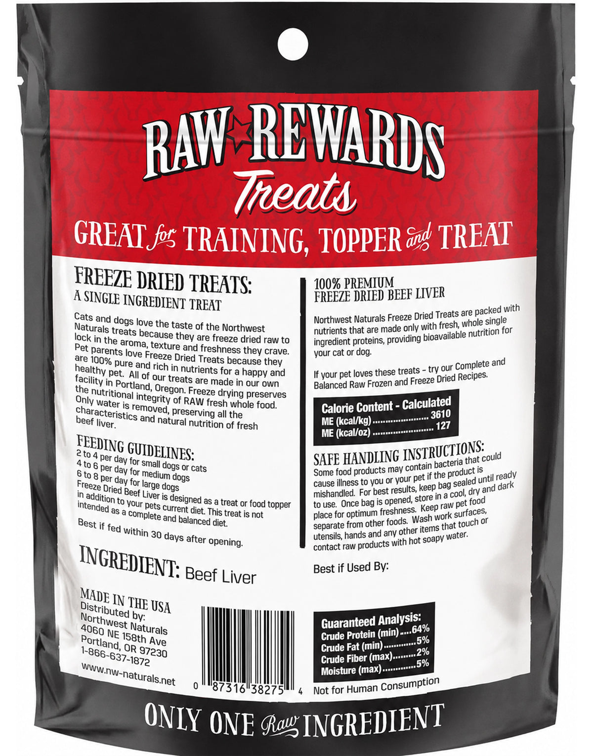 Back of Northwest Naturals Raw Rewards Freeze Dried Dog & Cat Treats Beef Liver 3-oz