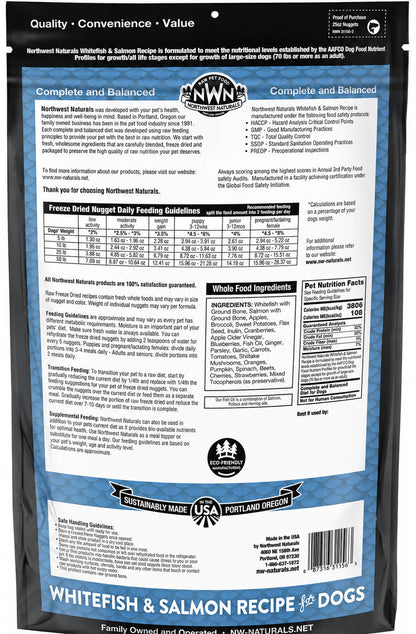 Back of Northwest Naturals Freeze Dried Raw Diet Dog Food Whitefish & Salmon Recipe 25-oz