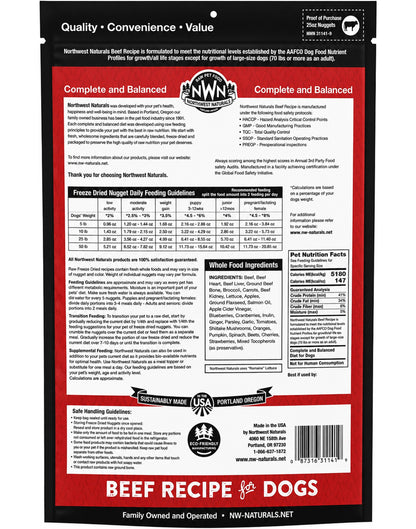 back of Northwest Naturals Freeze Dried Raw Diet Dog Food Beef Recipe 25-oz