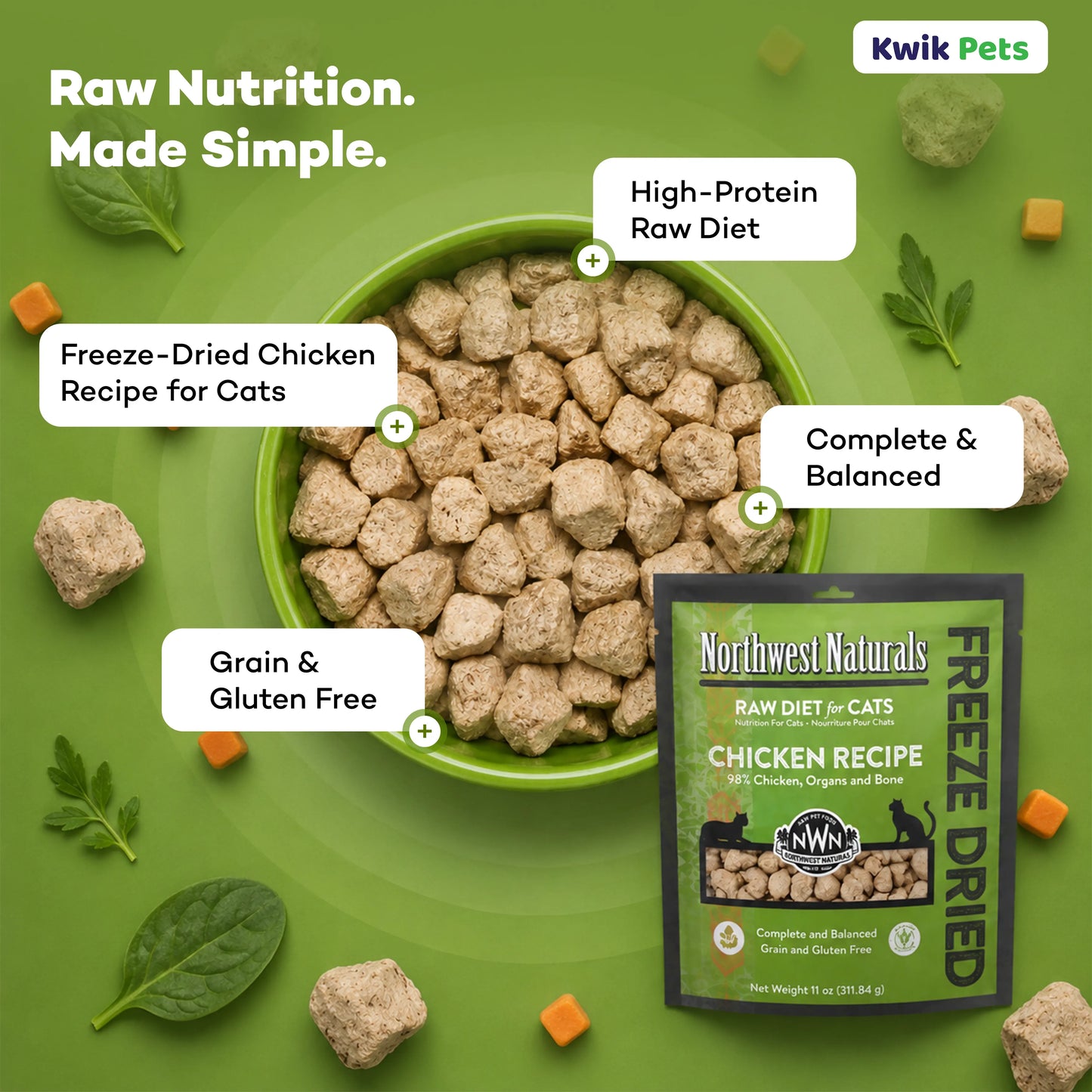 Feature of Northwest Naturals Freeze Dried Raw Diet Cat Food Chicken Recipe 11-oz