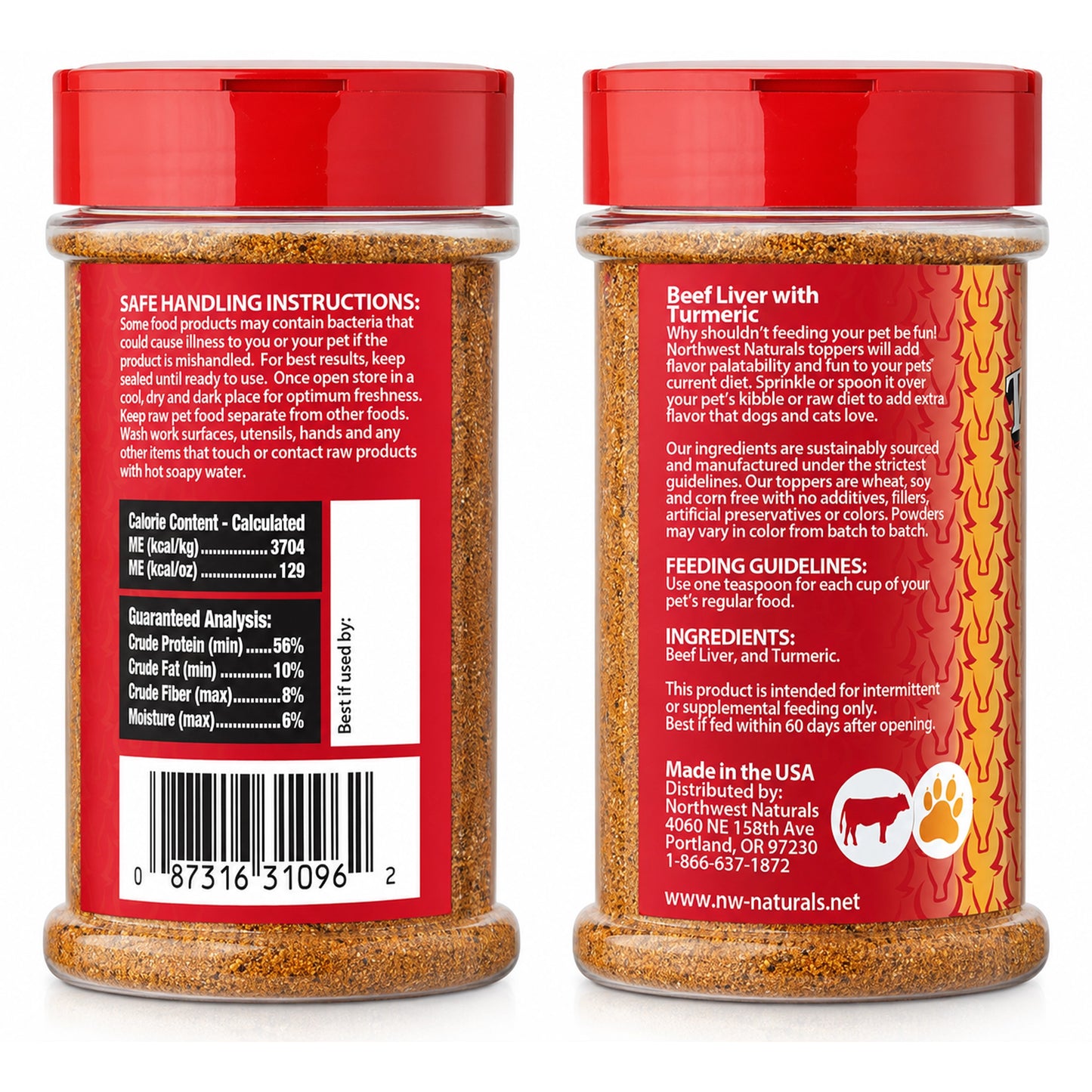 Back of Northwest Naturals Functional Freeze Dried Dog & Cat Food Topper Beef Liver with Turmeric 4.5-oz